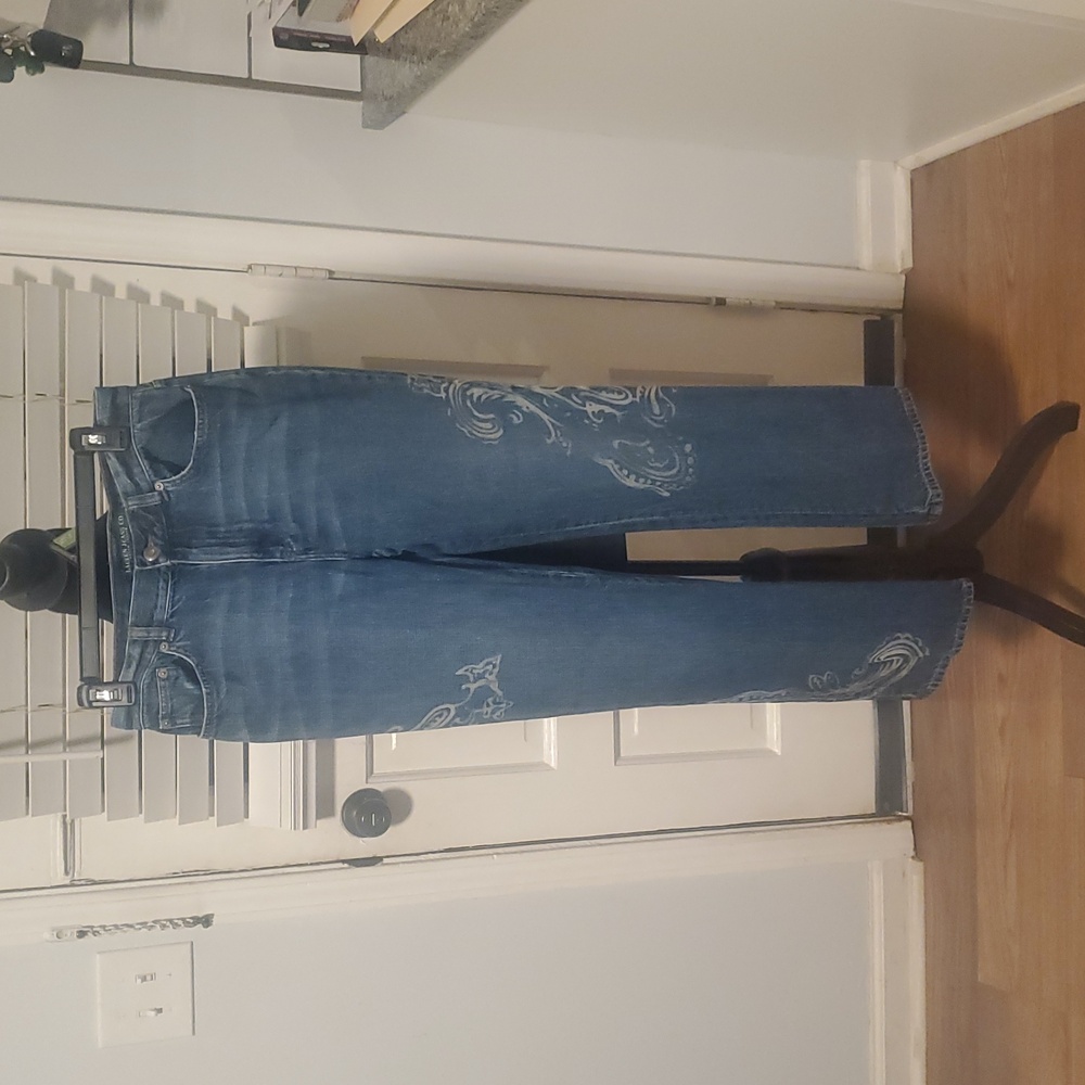 Polo by Ralph Lauren Blue Flare Jeans with Design On Legs